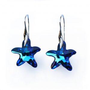 Srebrni uhani Starfish Bermuda Blue Swarovski