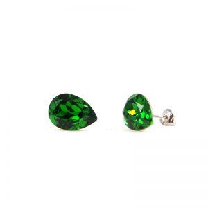 Srebrni uhani Tear S Fern Green Swarovski