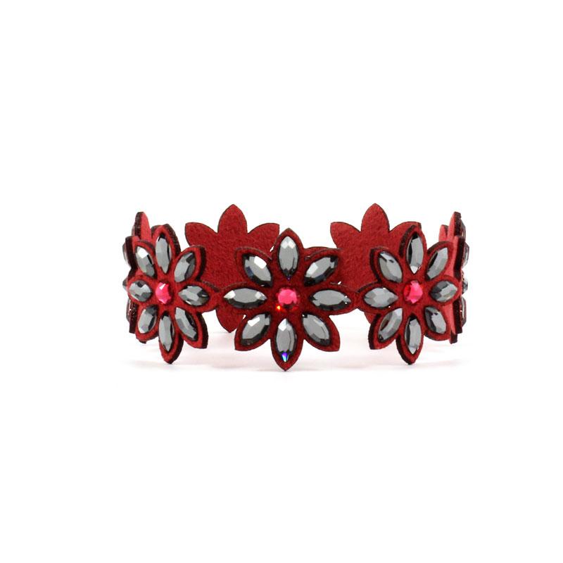 Modna zapestnica Alcantara Lux Flower Red Swarovski