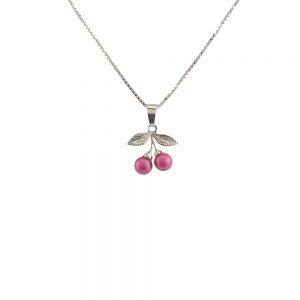 Otroška srebrna ogrlica Češnja roza perlica Swarovski