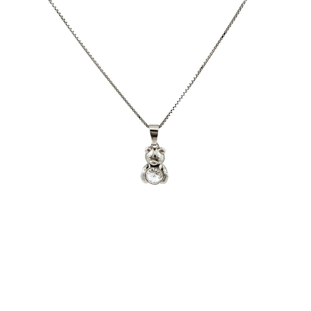 Otroška srebrna ogrlica Medvedek kristal Swarovski