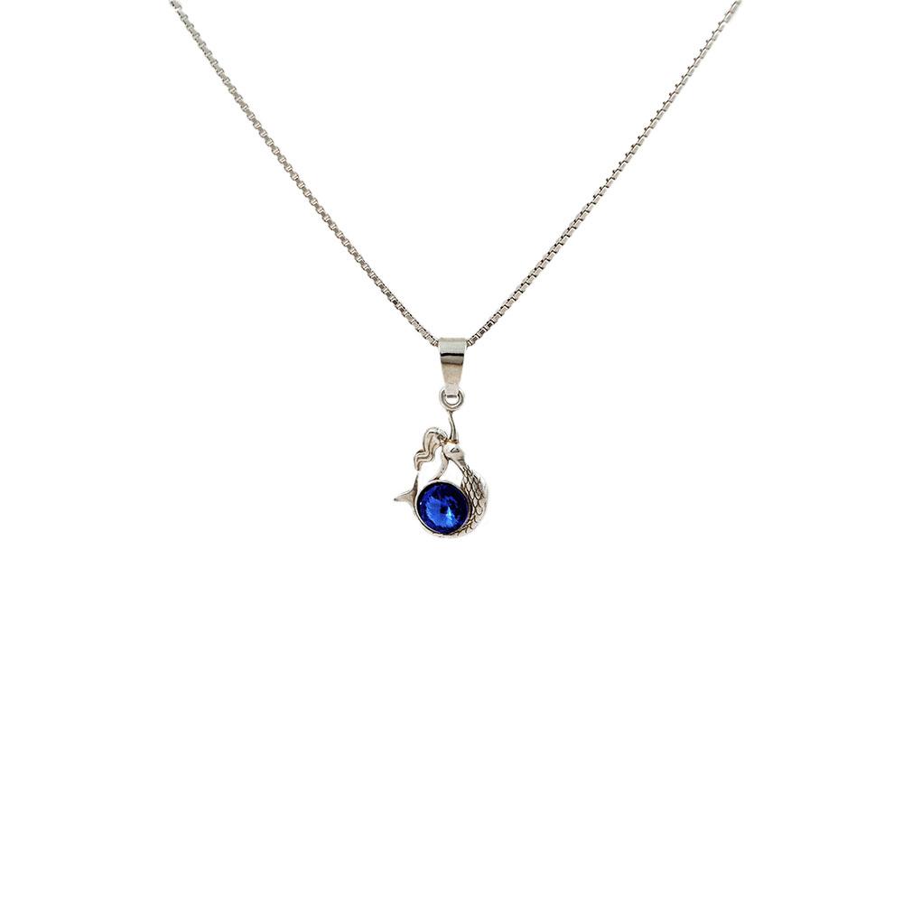 Otroška srebrna ogrlica Morska deklica modra Swarovski