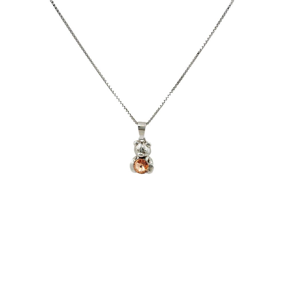 Otroška srebrna ogrlica Medvedek oranžen Swarovski