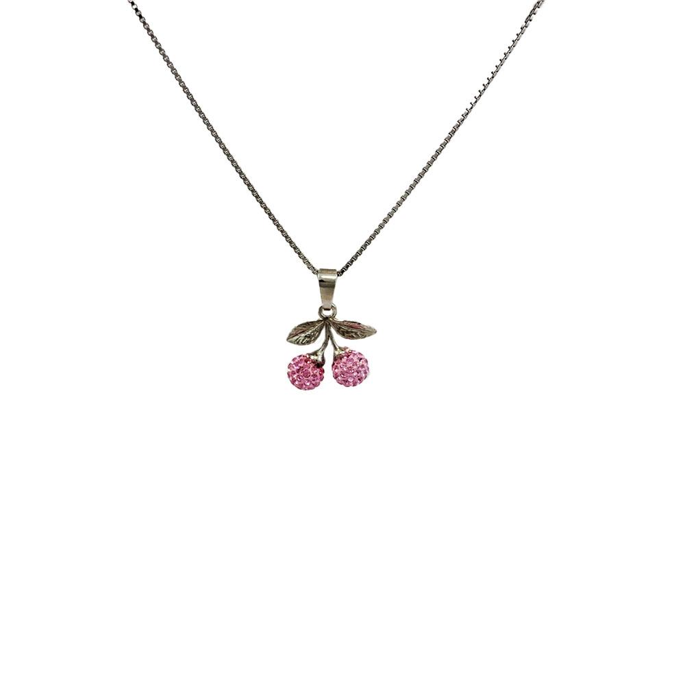 Otroška srebrna ogrlica Češnja roza Swarovski