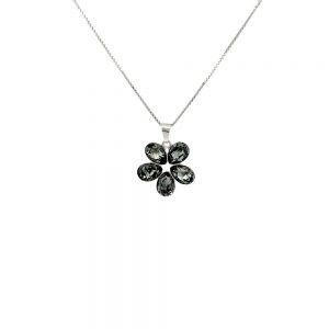 Srebrna ogrlica Flower Black Diamond Swarovski