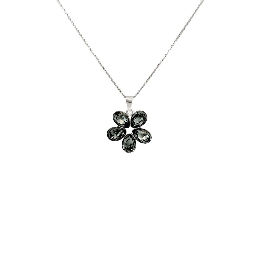 Srebrna ogrlica Flower Black Diamond Swarovski
